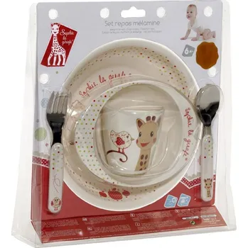 Hračka pro nejmenší VULLI Jídelní set žirafa Sophie, s motivem ptáčka Kiwi