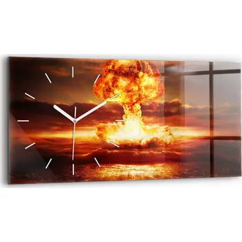 Hodiny Moderní skleněné foto hodiny na zeď horizontální 60x30 cm Výbuch atomové bomby