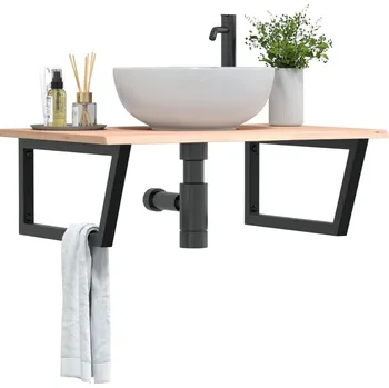 Koupelnový nábytek Deska pod umyvadlo nástěnná ocel a masivní dubové dřevo Hnědá3302635