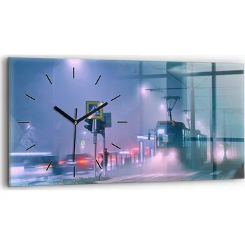 Hodiny Moderní skleněné nástěnné hodiny s potiskem 60 cm x 30 cm Varšava v mlze