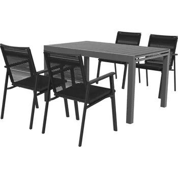 Zahradní nábytek LIVARNO home Sada hliníkového zahradního nábytku s rozkládacím stolem a židlemi Miami, 5dílná, antracitová