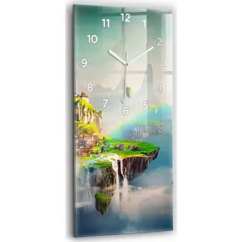 Hodiny Vertikální skleněné hodiny na zeď do obýváku s grafikou Čínská fantasy 30x60 cm