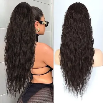 Čelenka Prodlužování do culíku Hnědý dlouhý zavinutý příčesek Prodlužování vlasů do culíku z přírodních