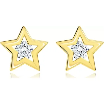 Náušnice Briliantové náušnice ze žlutého 14K zlata - obrys hvězdičky, čirý diamant
