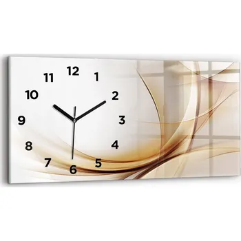 Hodiny Horizontální Skleněné Nástěnné Hodiny do Obýváku s Grafikou Zlatá abstrakce 60x30 cm