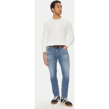 Pánské tričko Tommy Jeans S dlouhým rukávem Henley DM0DM20379 Bílá Regular Fit S