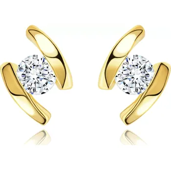 Náušnice Náušnice ve žlutém 14K zlatě - dva obloučky, čirý briliant uprostřed