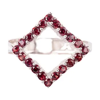 Prsten granát - stříbrný prsten - čtverec (3570) Velikost: 54, povrchová úprava: rhodiované