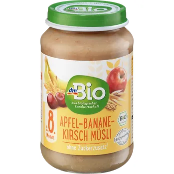 Dětská výživa dmBio bio příkrm jablko, banán, višeň & müsli
