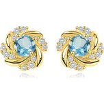 Puzetové náušnice ze žlutého 14K zlata květ s topazem a zirkony