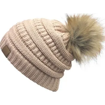 Čepice CC dámská zimní čepice s bambulí hnědá Cixi F23654H