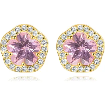 Náušnice Náušnice ze žlutého 14K zlata - blýskavý růžovo-čirý zirkonový květ