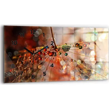 Hodiny Moderní skleněné hodiny s grafikou na zeď 60 cm x 30 cm Pampeliška s rosou