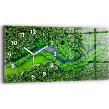 Hodiny Horizontální Skleněné Nástěnné Hodiny se Stylovým Potiskem Řeka v lese 60x30 cm