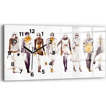 Hodiny Skleněné moderní nástěnné hodiny s potiskem 60x30 cm Žena a muž