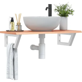 Koupelnový nábytek Deska pod umyvadlo nástěnná ocel a masivní dubové dřevo Hnědá3302566