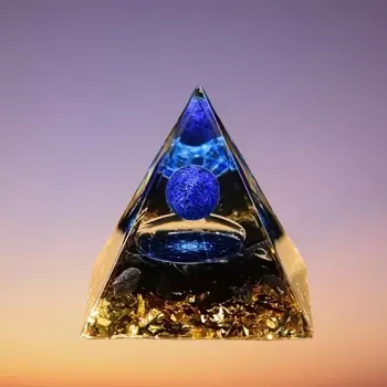 Orgonitová pyramida s obsidiánem a kuličkou lápisu lazuli