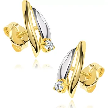 Náušnice Diamantové náušnice ze 14K zlata - dvoubarevné trojúhelníčky, čirý briliant