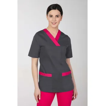 Dámská halenka Zdravotnická halenka dvoubarevná M-074P, tmavě šedá + malinová (Zdravotnické oblečení)