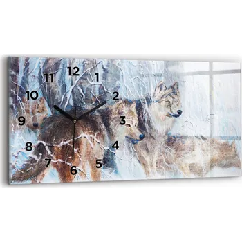 Hodiny Nástěnné hodiny kulatý dekorativní klasické kuchyňské 60x30 cm Vlci v lese