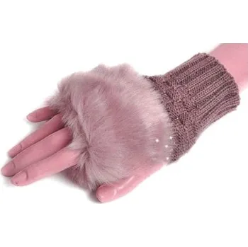 Rukavice Pletené rukavice bez prstů s kožíškem cofee Cixi Dongkuo PLZEN