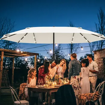 Slunečník Dvojitý slunečník s LED 440 x 260 cm | krémově bílý