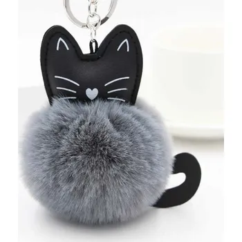 Přívěsek na kabelku kožešinová bambule Kočička Who cares 190911180103