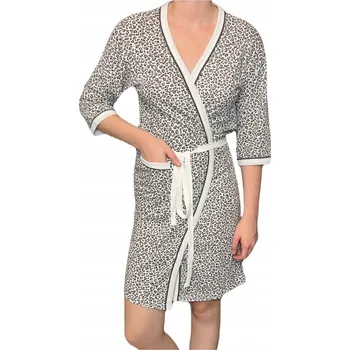 Dámský župan DÁMSKÝ ŽUPAN BAVLNĚNÝ NA ZAVAZOVÁNÍ S LEOPARDÍM VZOREM S KAPSOU POD KOLENA VEL. M