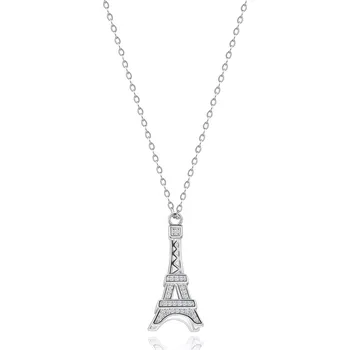 Náhrdelník Stříbrný náhrdelník 925, přívěsek na řetízku, Eiffelova věž se zirkony