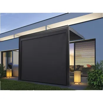 Pergola Pergola s lamelovou střechou 3x3 rám RAL 7015 břidlicově šedá včetně vertikálního zastínění (montáž na stěnu)