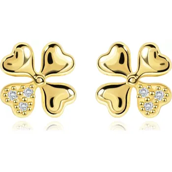 Náušnice Diamantové náušnice ze žlutého 14K zlata - čtyřlístek ze čtyř srdíček