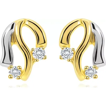 Náušnice Diamantové zlaté náušnice 585 - lesklé zvlněné linie, třpytivé čiré brilianty