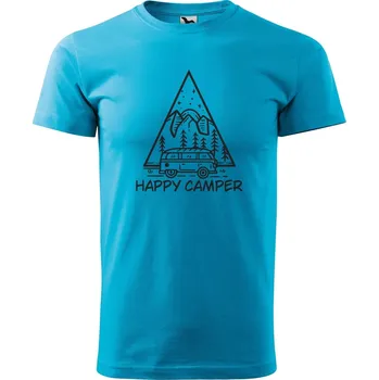DOBRÝ TRIKO Pánské tričko s potiskem Happy camper Velikost: 2XL, Barva: Tyrkysová