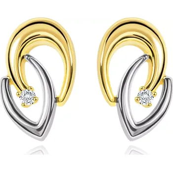 Náušnice Náušnice ze 14K zlata - spojené dvoubarevné podkovy a čirý zářivý briliant