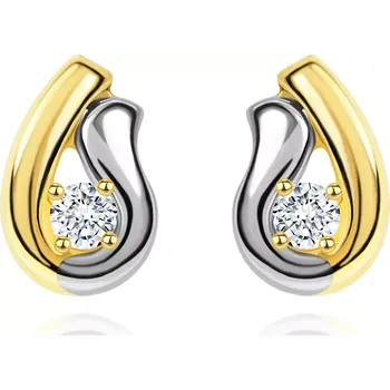 Náušnice Zlaté 14K náušnice, dvoubarevná kontura kapky se zářivým diamantem