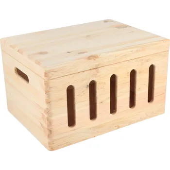 Úložný box Dřevěný box s výřezy a víkem 40 x 30 x 23 cm