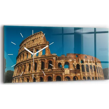 Hodiny Moderní skleněné nástěnné hodiny s potiskem 60x30 cm Koloseum v Itálii