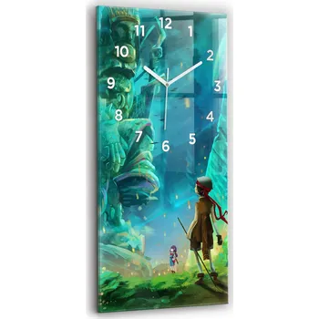Hodiny Nástěnné vertikální skleněné hodiny se stylovým potiskem Děti v lese 30x60 cm