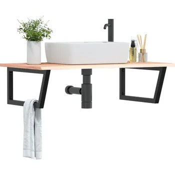 Koupelnový nábytek Deska pod umyvadlo nástěnná ocel a masivní dubové dřevo Hnědá3302639