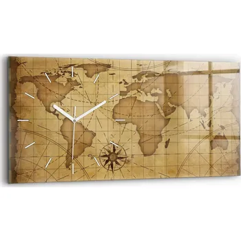 Hodiny Dekorativní nástěnné hodiny s krásnou grafikou 60x30 cm Mapa světa vintage