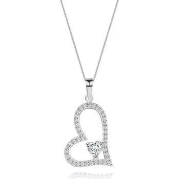 Náhrdelník Stříbrný náhrdelník 925, asymetrická kontura srdce, čiré zirkonové srdíčko