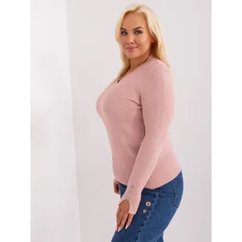 Dámský svetr Světle růžový svetr plus size s viskózou PM-SW-