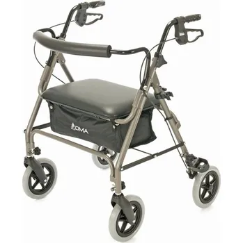 Chodítko pro seniory Čtyřkolové chodítko 249 A - rozšířené - champagne—Skládací rám se sedátkem, nastavitelná výška, brzdy