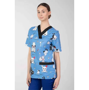 Dámská halenka Dámská vzorovaná zdravotnická halenka M-074G, pes (Zdravotnické oblečení)
