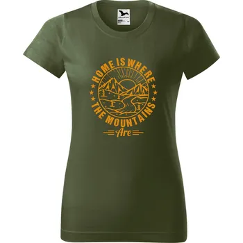 Dámské tričko DOBRÝ TRIKO Dámské tričko s potiskem Home is where Barva: Khaki, Velikost: S