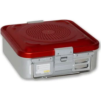 Sterilizační kazeta s filtrem, malá, 285x280x100 mm, červená (Nerezové kazety )