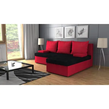 Sedací souprava Rohová rozkládací sedačka CRYSTAL černo-červená
