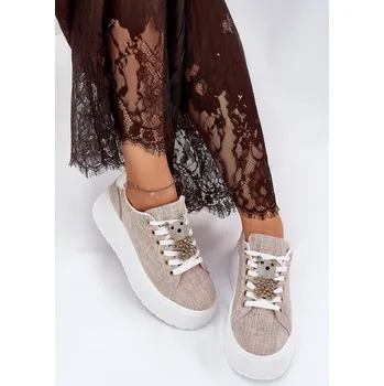 Dámské tenisky Tenisky Na Platformě S Potiskem Medvěd S.Barski BF51-014 Barva: Béžová, Velikost: 36