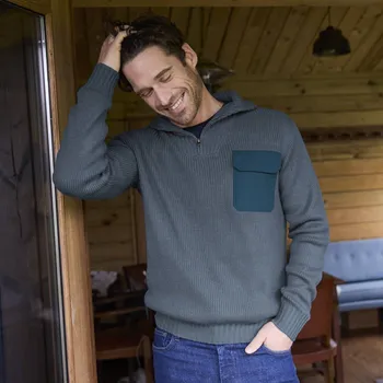 Pánský svetr Pulovr na zip se stojáčkem modrošedá 127/136 (3XL)