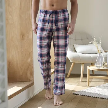 Dámské pyžamo Pyžamové kalhoty z kostkovaného 		flanelu bordó/nám.modrá 40/42